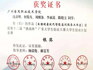 2020年 杨震伦、郝雯芳—第十二届“挑战杯”广东大学生创业大赛银奖