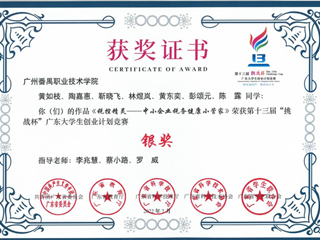 2022年 李兆慧等省级创新创业竞赛：第十三届“挑战杯”广东大学生创业计划大赛银奖