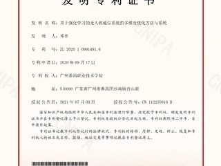 基于强化学习的无人机通信系统的多维度优化方法与系统发明专利证书-邓单