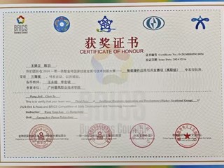 13.2024“一带一路”暨金砖国家技能发展与技术创新大赛之智能硬件应用与开发赛项（高职组）国家级三等奖-王桀立、陈羽