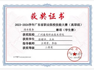 70.2023-2024学年广东省职业院校技能大赛(高职组)赛项(学生赛)酒水服务省级二等奖-王珏